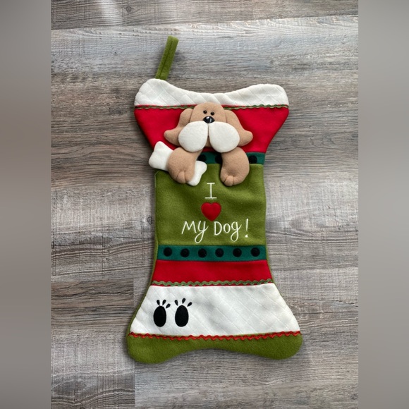 Santa's Best I Love My Dog 3D Christmas Stocking 18” Bone Shaped Like New - Picture 1 of 8